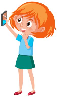 Güzel bir kız telefon resimleriyle selfie çekiyor.