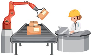 Robot mühendisi kontrol eden makine çizimi