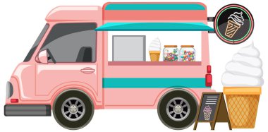 Beyaz arkaplanda sevimli bir dondurma kamyonu