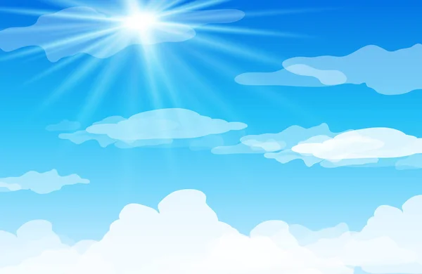 Ήλιος Και Σύννεφα Φωτεινό Μπλε Ουρανό Εικονογράφηση — Διανυσματικό Αρχείο