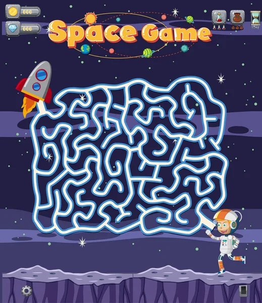 Uzay Labirent Puzzle Oyun Şablonu Illüstrasyon — Stok Vektör