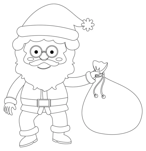 Santa Doodle Kontur För Färgläggning Illustration — Stock vektor