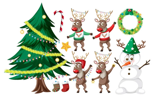 Coffret Noël Avec Illustration Arbre Décorations — Image vectorielle
