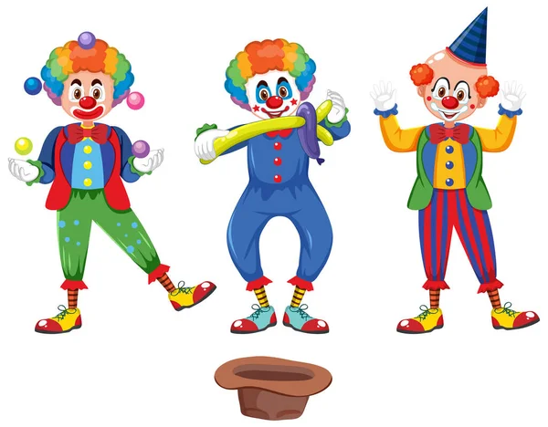 Set Clown Esecuzione Illustrazione Personaggio Dei Cartoni Animati — Vettoriale Stock