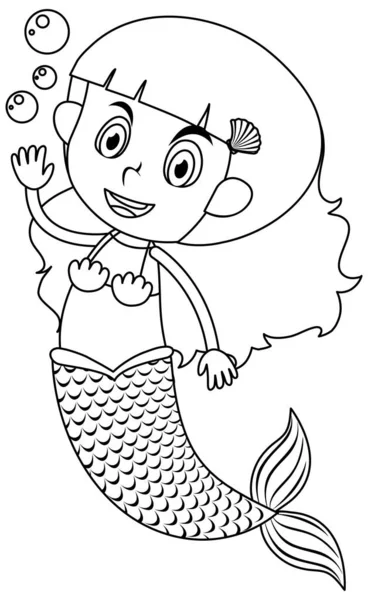 Sirena Blanco Negro Doodle Carácter Ilustración — Vector de stock