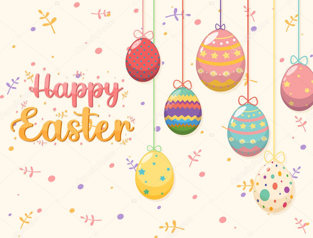 Happy Easter design with decorated eggs illustration