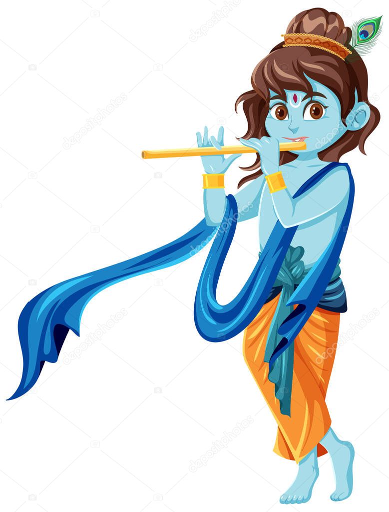 Indian god with blue skin on white background illustration