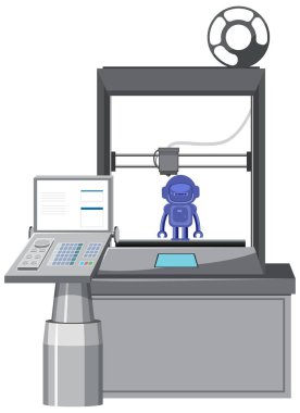 Fabrika illüstrasyonunda kullanılan bir robot makine.