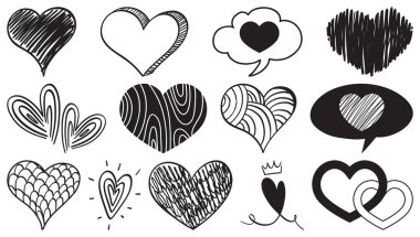 Kara el çizilmiş kalpler çizimi