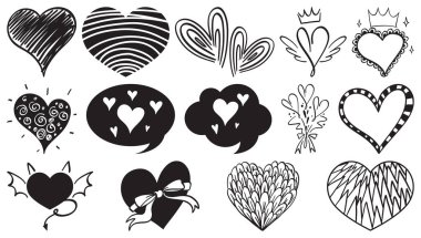 Kara el çizilmiş kalpler çizimi