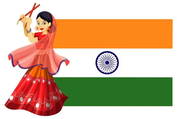 Icono Bandera India Con Mujer India Bailando Ilustración Del Vestido — Vector de stock