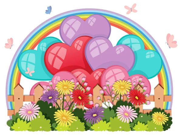 Colourful Hearts Flower Fences Rainbow Illustration — Stock Vector