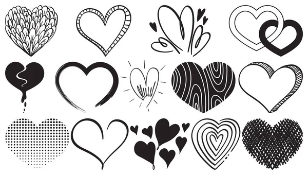 Black Hand Drawn Hearts Set Illustration — Stock Vector