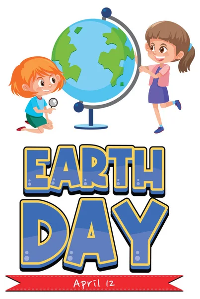 Szczęśliwy Dzień Ziemi Dziećmi Postać Kreskówek Ilustracja — Wektor stockowy