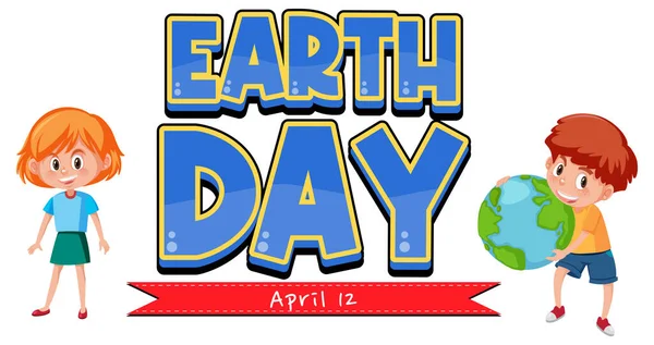 Happy Earth Tag Mit Kindern Zeichentrickfigur Illustration — Stockvektor