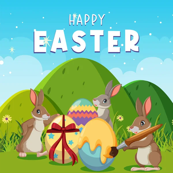 Happy Easter Ontwerp Met Konijn Illustratie — Stockvector