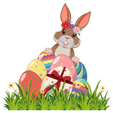 Tavşan ve yumurta resimli mutlu Paskalya tasarımı