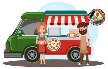 Yemek kamyonu resimli bit pazarı konsepti