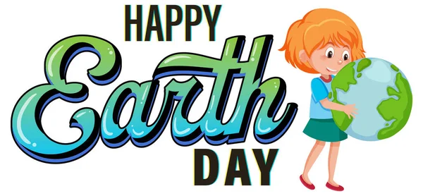Diseño Del Logotipo Del Día Tierra Feliz Con Una Ilustración — Vector de stock