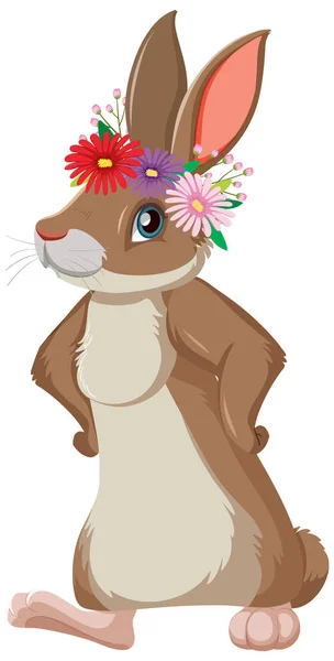 頭のイラストに花と茶色のウサギ — ストックベクタ