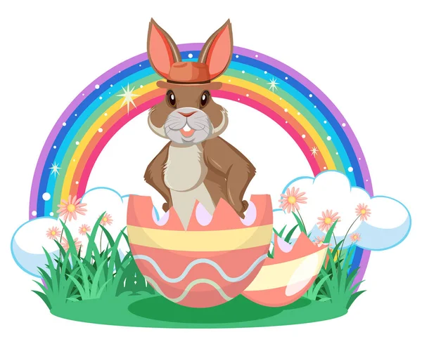 Happy Easter Ontwerp Met Konijn Tuin Illustratie — Stockvector