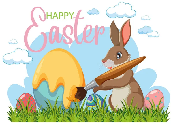 Happy Easter Design Bunny Painting Egg Garden Illustration — Stock Vector