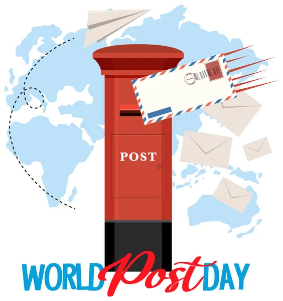 世界のポストの日のバナーポストボックスと封筒イラスト — ストックベクタ