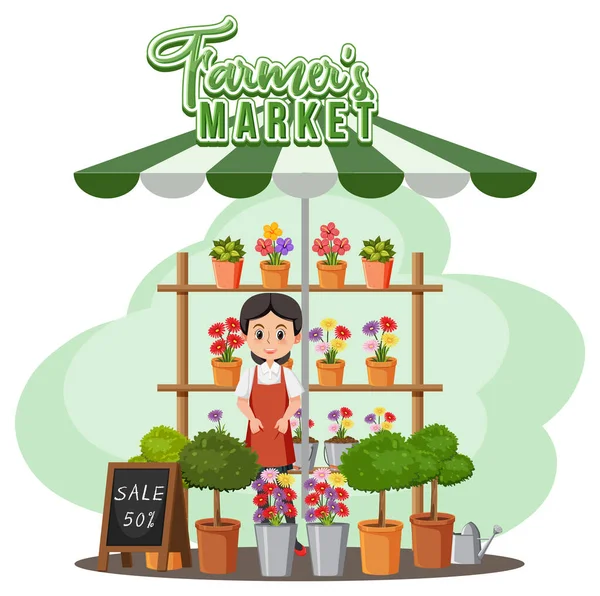 Concepto Mercado Pulgas Con Ilustración Tienda Plantas — Vector de stock