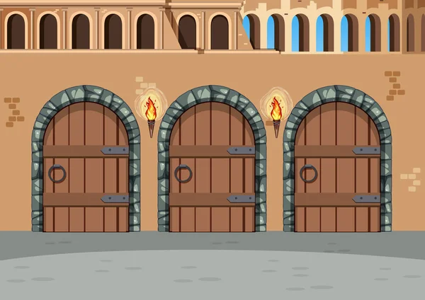 Άδειο Μεσαιωνικό Τρεις Πύλες Εικόνα Σκηνή — Διανυσματικό Αρχείο