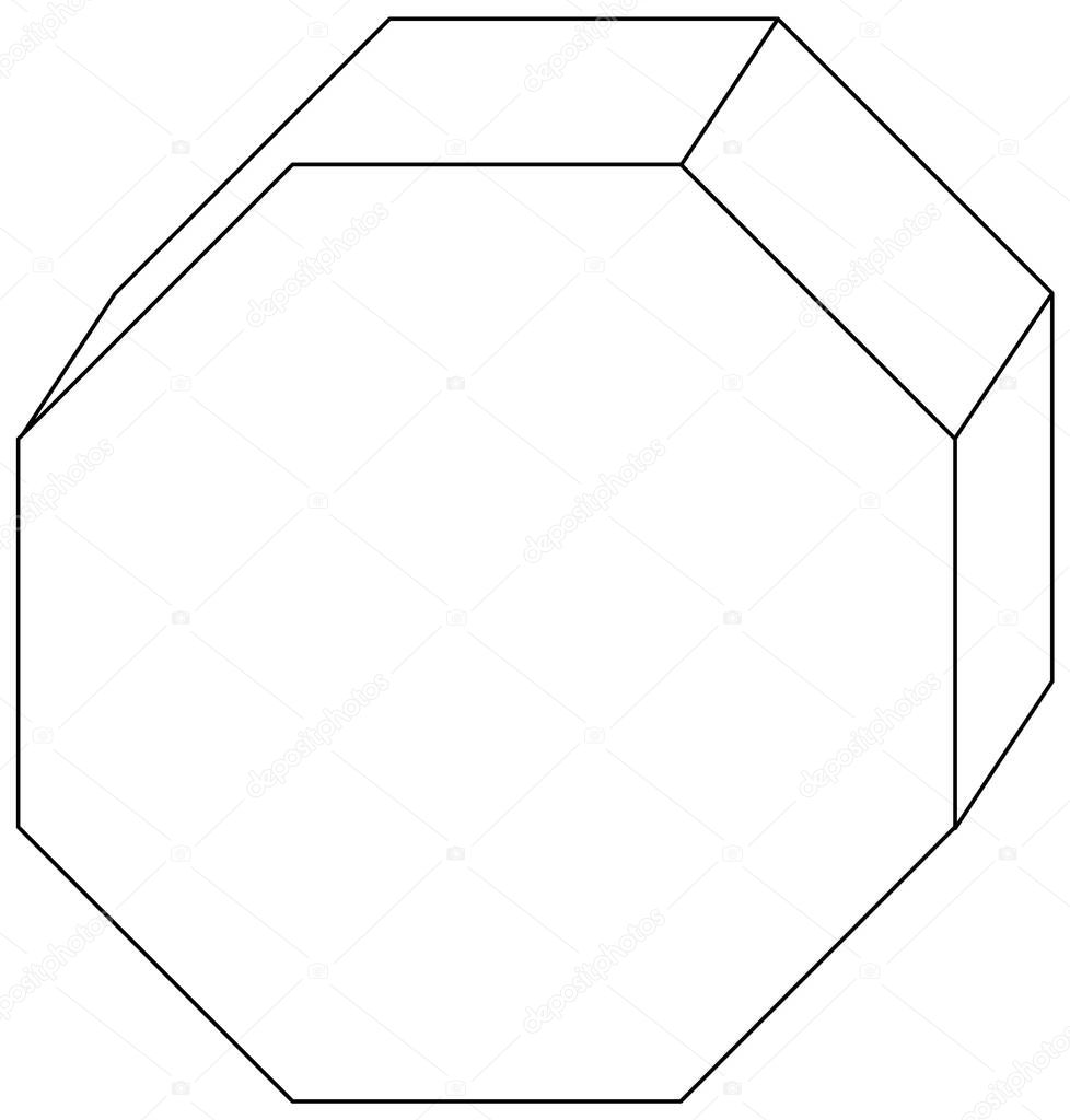 Hexagonal prism shape doodle outline for colouring illustration