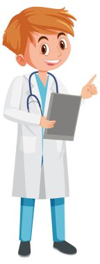 Beyaz arkaplan resimlerinde erkek bir doktor çizgi film karakteri