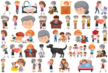 Çizgi film stili illüstrasyonunda farklı aktiviteler yapan insanlar