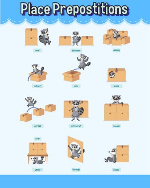 Rakun ve kutu resimli Ek Kelime Kartı