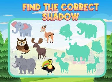 Doğru gölgeyi bul, anaokulu öğrencilerinin çizimleri için gölgeler eşleşsin.