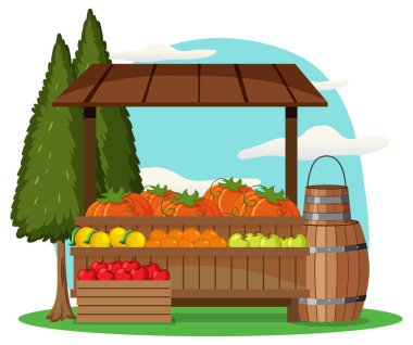 Meyve dükkanı illüstrasyonlu bit pazarı konsepti