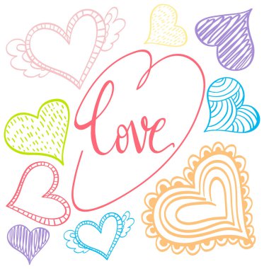 Değişik renkte karalama kalpler.