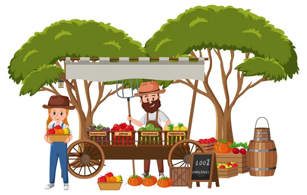 Conceito Mercado Pulgas Com Ilustração Loja Frutas —  Vetores de Stock