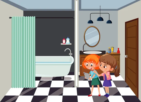 Escena Baño Con Familiares Ilustración Personajes Dibujos Animados — Vector de stock