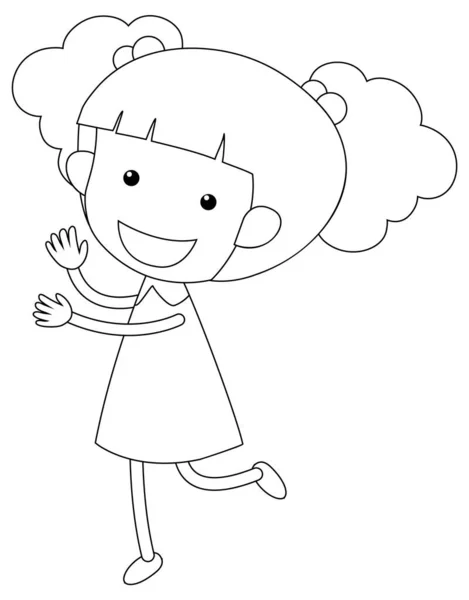 Una Chica Blanco Negro Doodle Carácter Ilustración — Archivo Imágenes Vectoriales