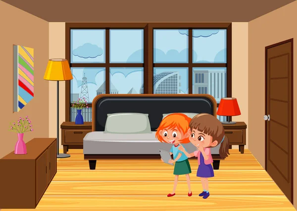 Schlafzimmer Szene Mit Familienmitgliedern Illustration — Stockvektor