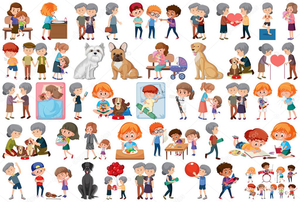 Set of different activities people in cartoon style illustration