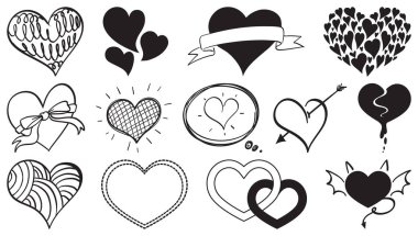 Kara el çizilmiş kalpler çizimi