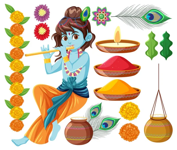 Set Van Indiase God Andere Elementen Illustratie — Stockvector