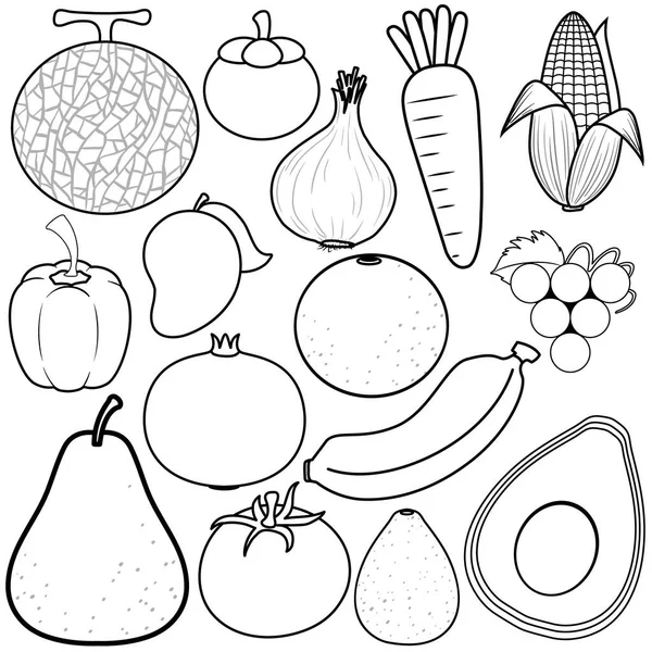 Fruits Andvegetables Doodle Outline Illustration — Stock Vector