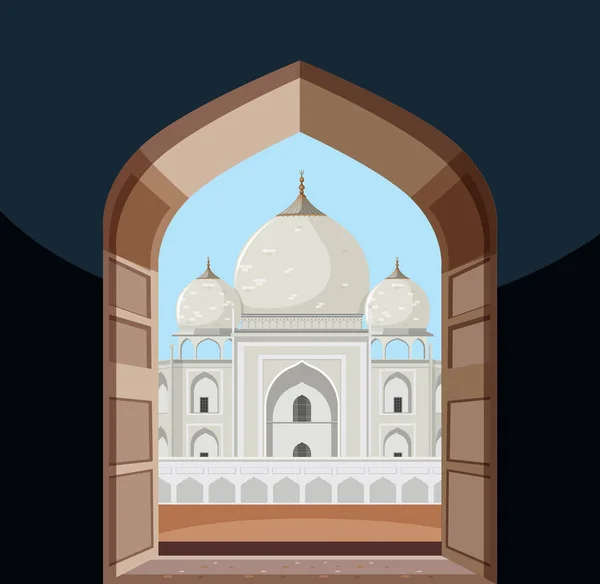 Vista Janela Com Mesquita Durante Dia Ilustração — Vetor de Stock