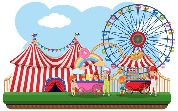 Amusement park with food carts illustration