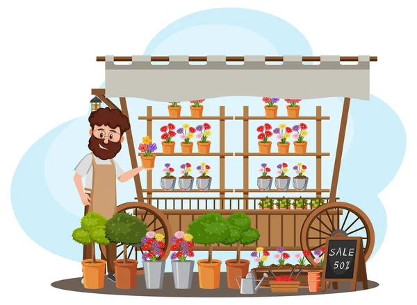Concepto Mercado Pulgas Con Ilustración Tienda Plantas — Vector de stock