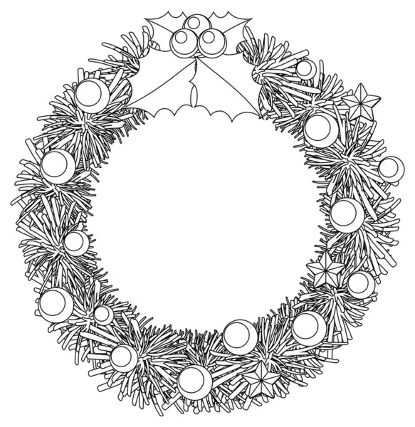 Wreath Doodle Outline Colouring Illustration — Stock Vector