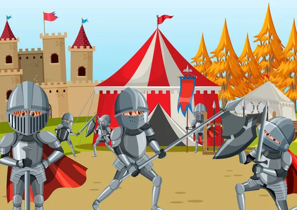 Ilustração Cena Torneio Cavaleiro Medieval Jousting — Vetor de Stock