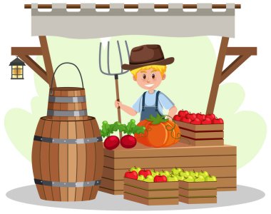 Meyve dükkanı illüstrasyonlu bit pazarı konsepti